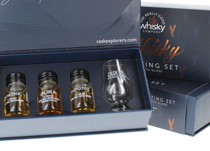 Single Malt Whisky Gift Set with Glass with Online Tasting Notes and Glencairn Whisky Glass. 3 x 30ml 40%