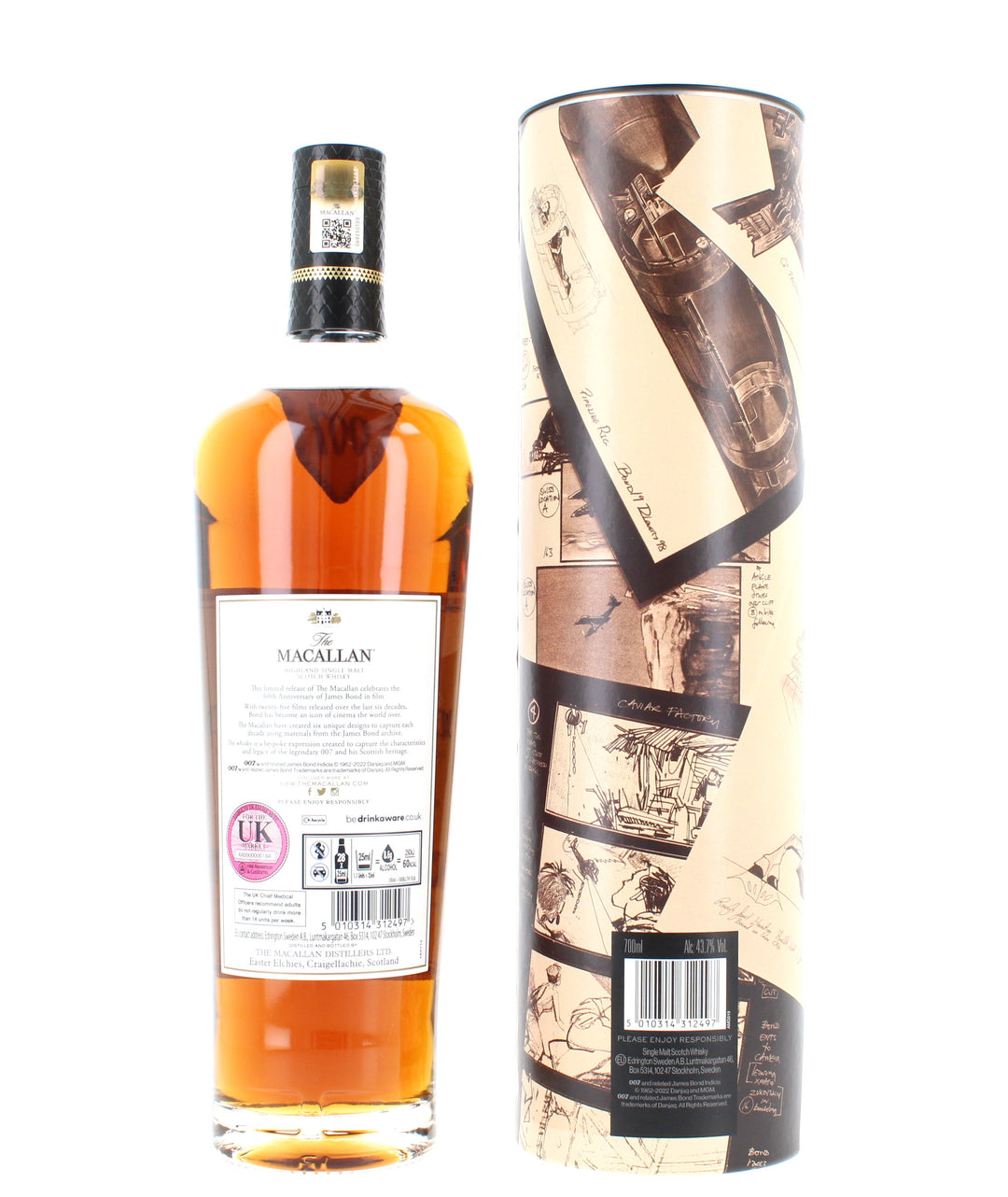 Macallan James Bond 60th Anniversary Decade 1-6 with Sky Fall Print (6 x 70cl) 43.7%