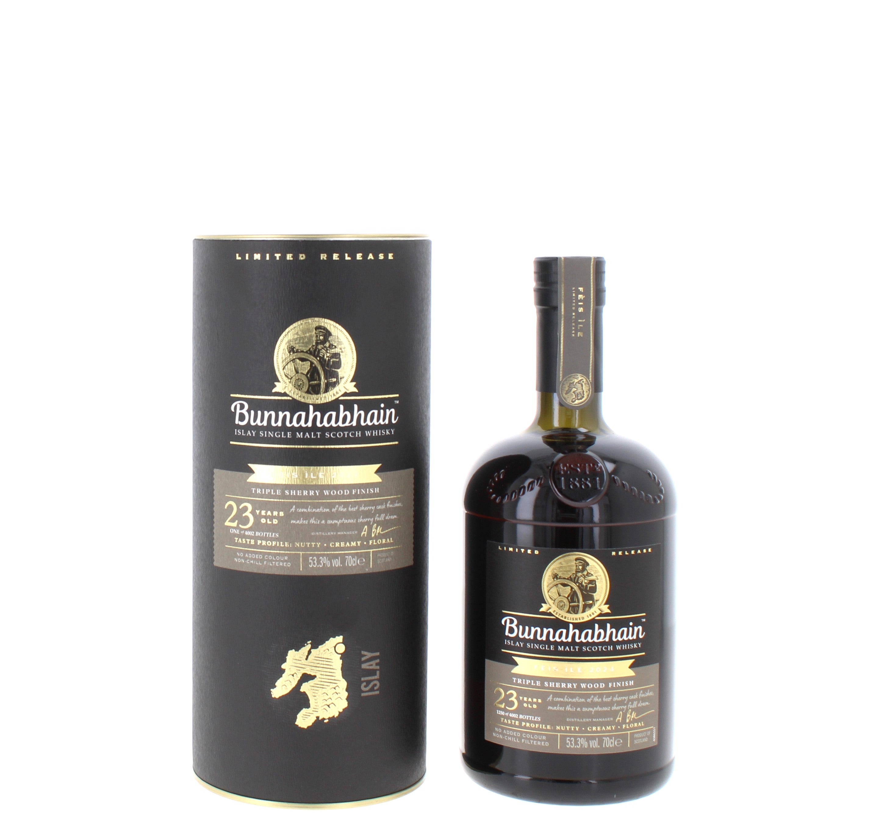 Bunnahabhain 23 Year Old 1999 Triple Sherry Wood Finish Single Malt - 70cl 53.3%
