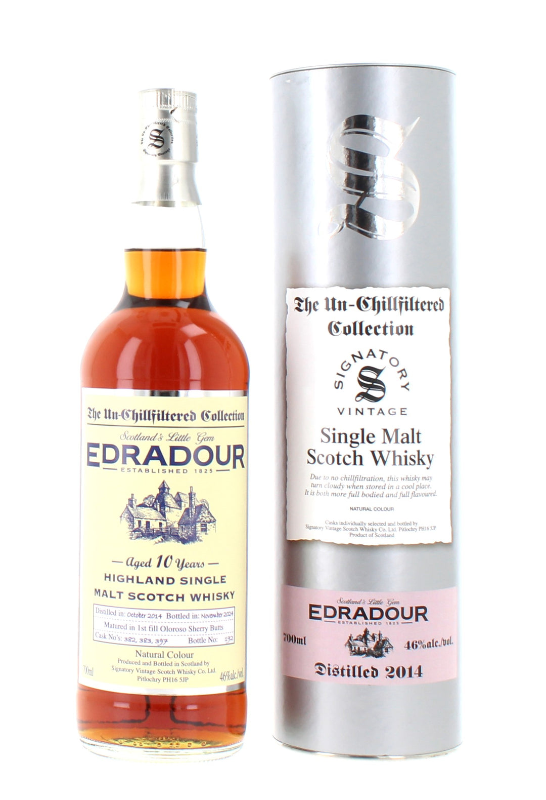 Edradour 10 Year Old 2012 Un-chillfiltered collection Signatory Single Malt Scotch Whisky - 70cl 46%