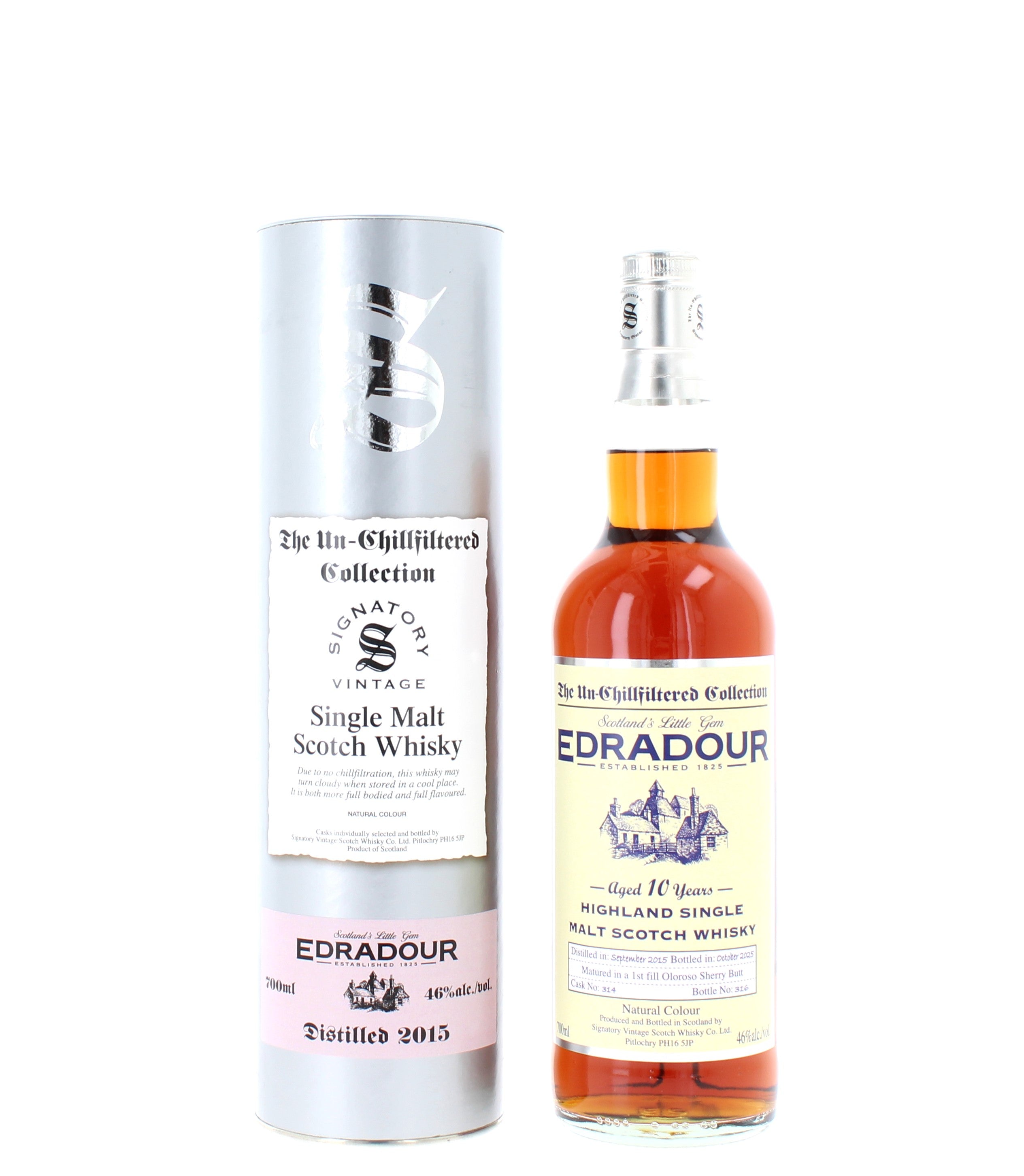 Edradour 10 Year Old 2015 Sherry Cask No: 314 Signatory Vintage Single Malt - 70cl 46%