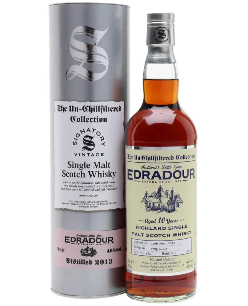 Edradour 10 Year Old 2013 Un-chillfiltered collection Signatory Single Malt Scotch Whisky - 70cl 46%