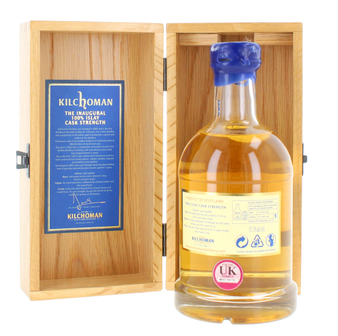 Kilchoman 100% Islay Malt, Cask Strength with Wooden Case - 1st release - 70cl 61.3%