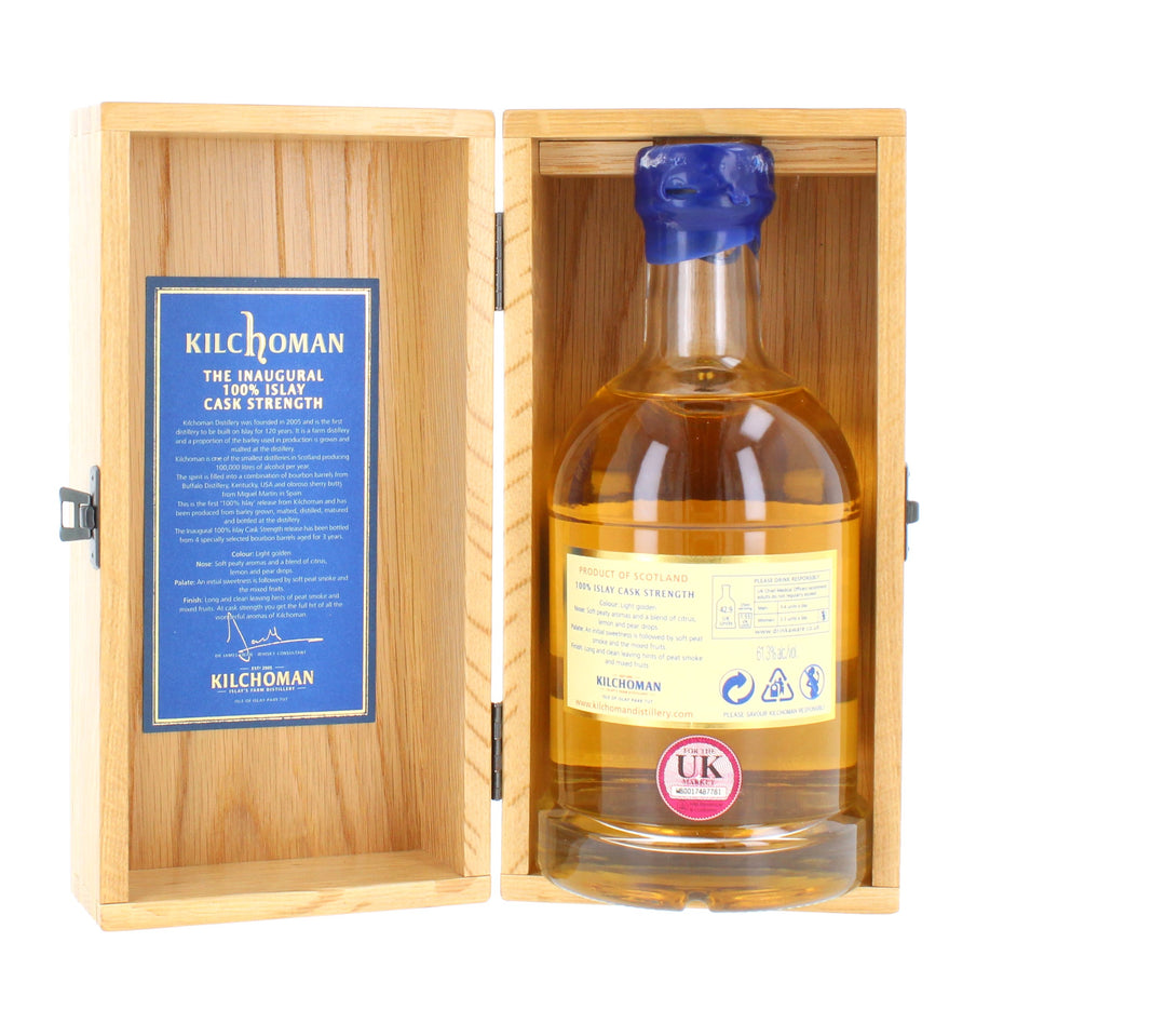 Kilchoman 100% Islay Malt, Cask Strength with Wooden Case - 1st release - 70cl 61.3%