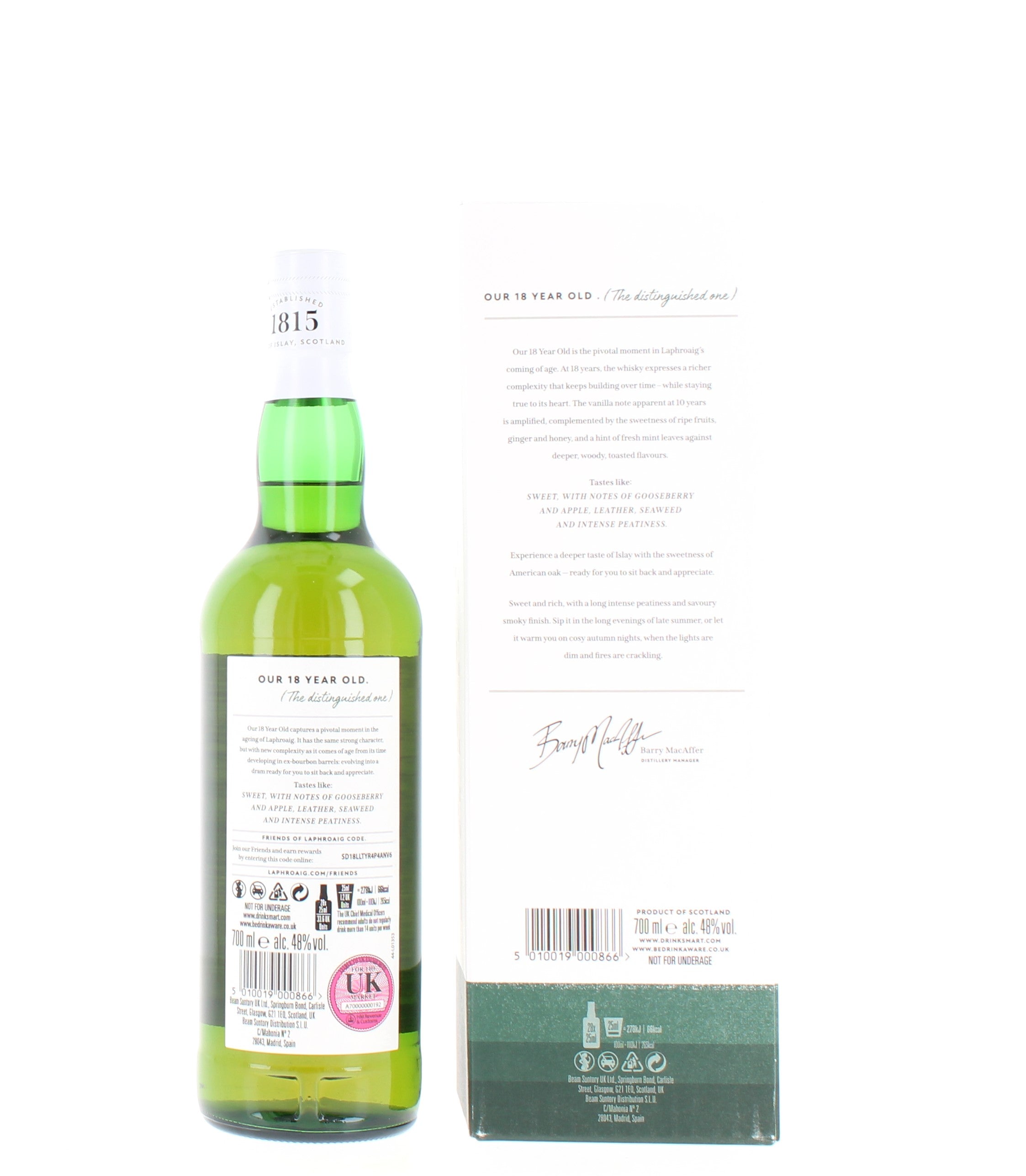 Laphroaig 18 Year Old Islay Single Malt Scotch Whisky - 70cl 48