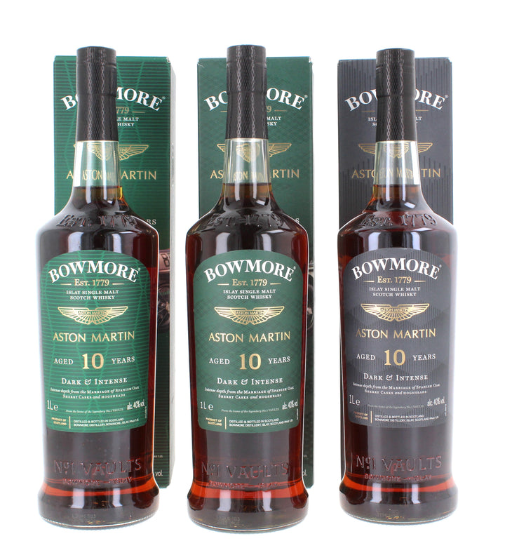 Three Bowmore 10 Year Old Aston Martin Series  (Edition  1,4 & 7) 3*1 Litre