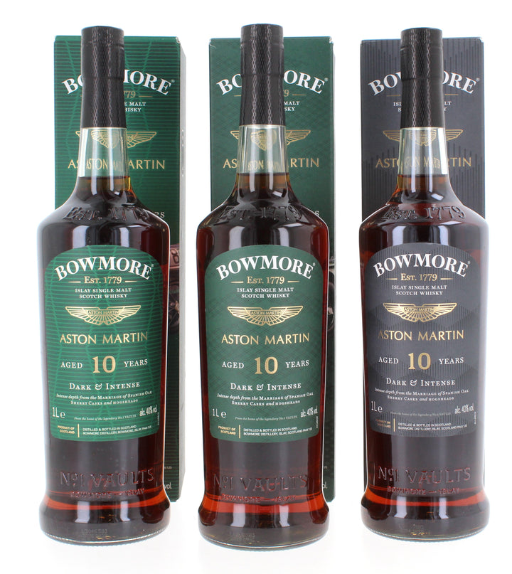 Three Bowmore 10 Year Old Aston Martin Series  (Edition  1,4 & 7) 3*1 Litre