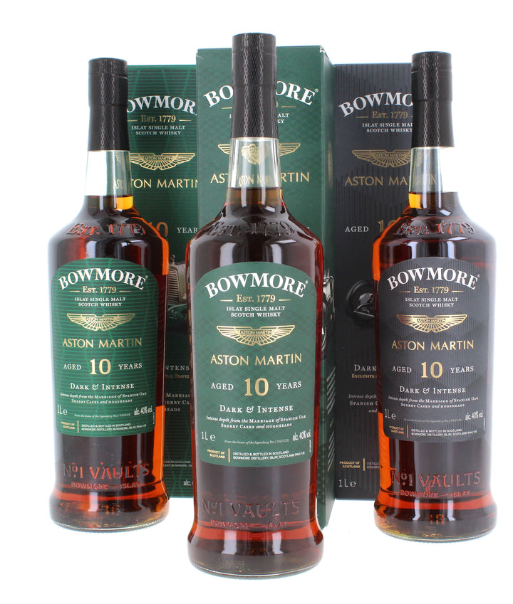 Three Bowmore 10 Year Old Aston Martin Series  (Edition  1,4 & 7) 3*1 Litre