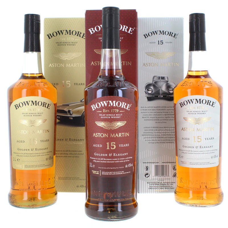 Three Bowmore 15 Year Old Aston Martin Series  (Edition  2, 5 & 8) 3*1 Litre