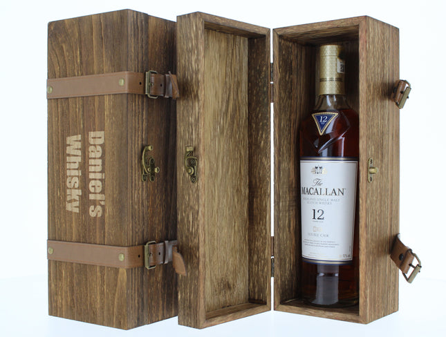 Personalised Wooden Gift Box with Macallan 12 Year Old Double Cask Whisky 70cl 40%