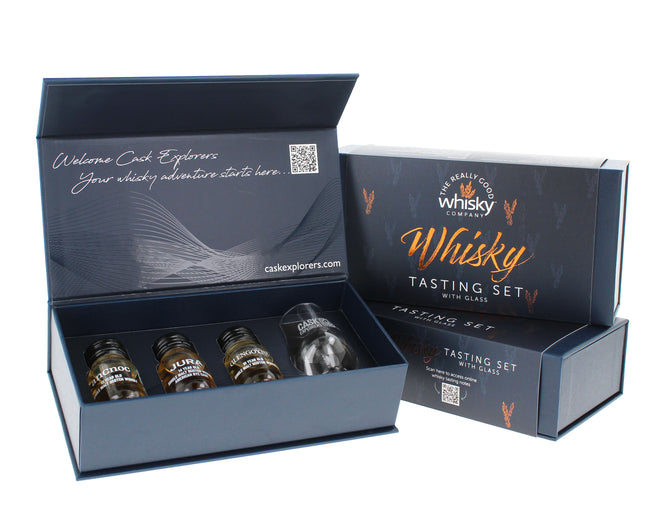 Single Malt Whisky Gift Set with Glass with Online Tasting Notes and Glencairn Whisky Glass. 3 x 30ml 40%