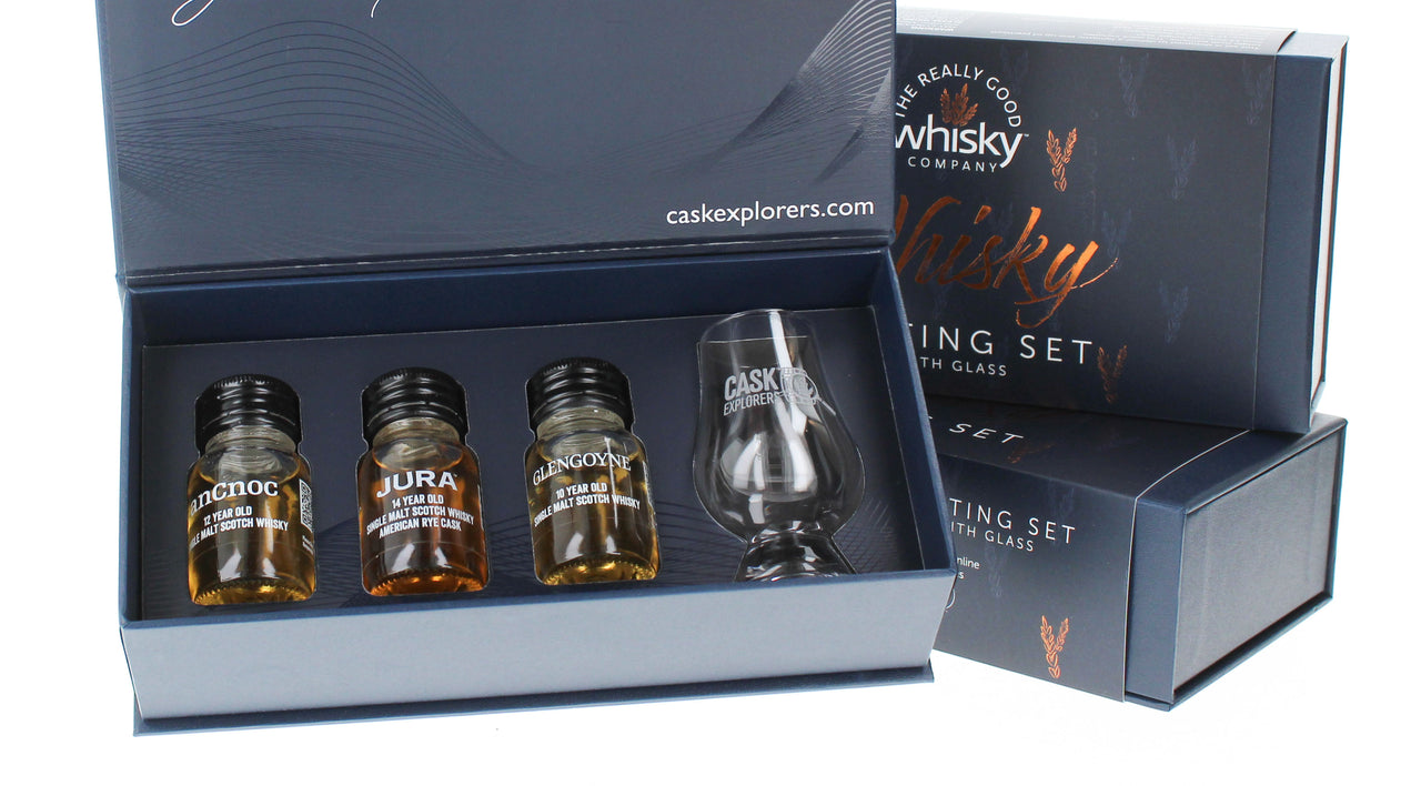 Single Malt Whisky Gift Set with Glencairn Whisky Glass. 3 x 30ml 40%