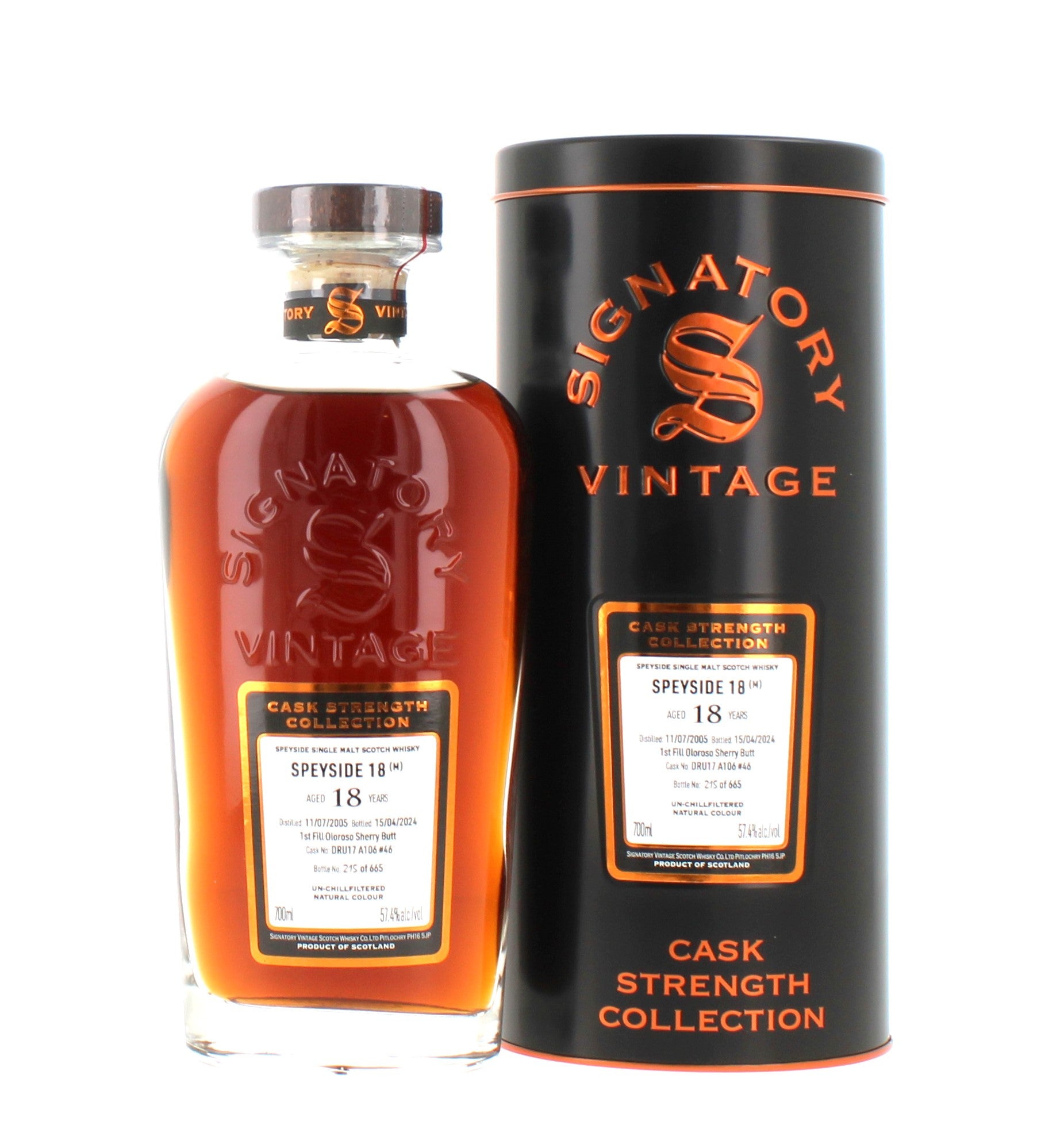 Speyside 18 Year Old M Signatory Cask Strength Single Malt Scotch Whis ...