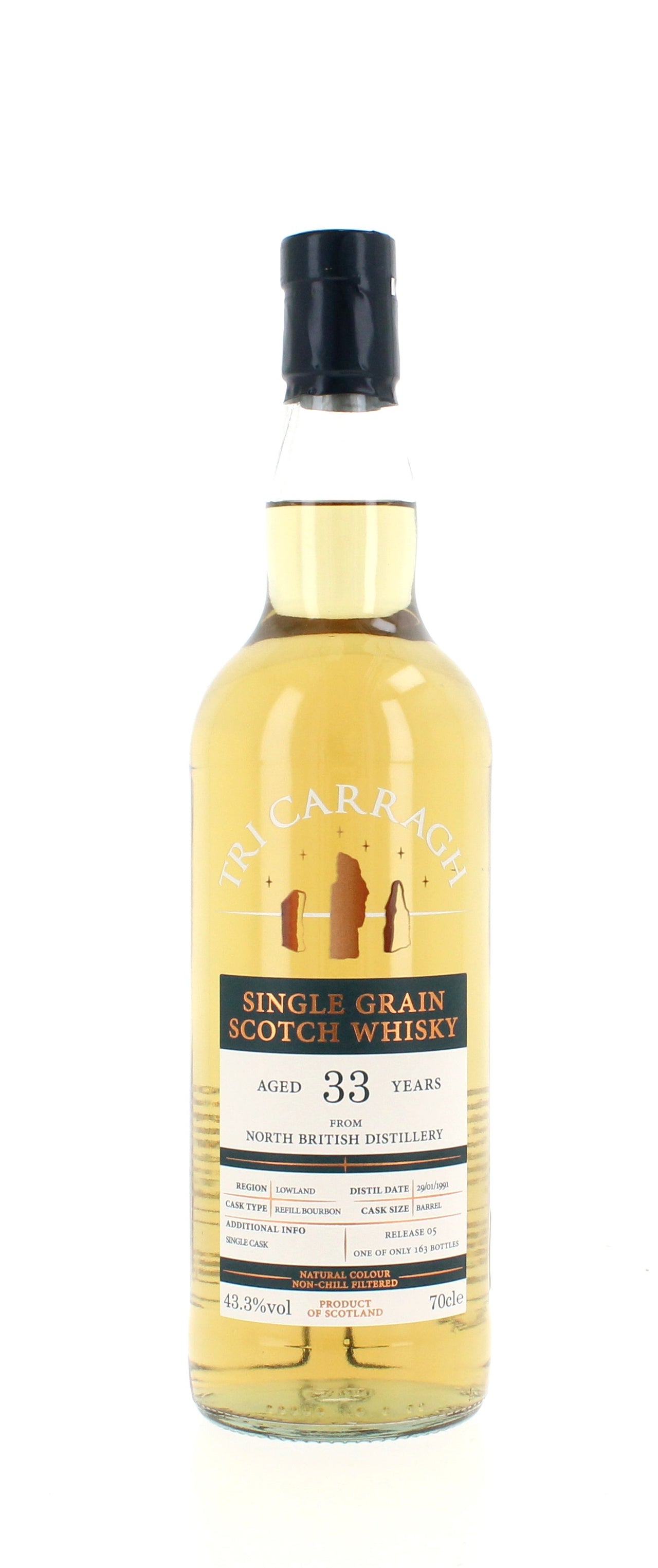 North British 33 Year Old Tri Carragh 1991 Single Grain Scotch Whisky - 70cl 43.3%