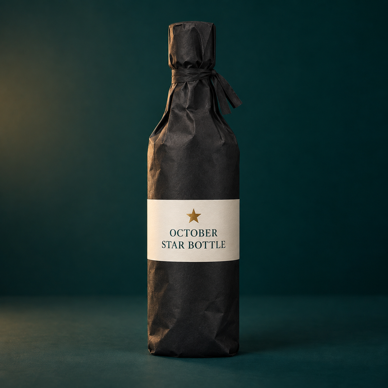 October Star Bottle wrapped to keep the whisky’s identity secret.