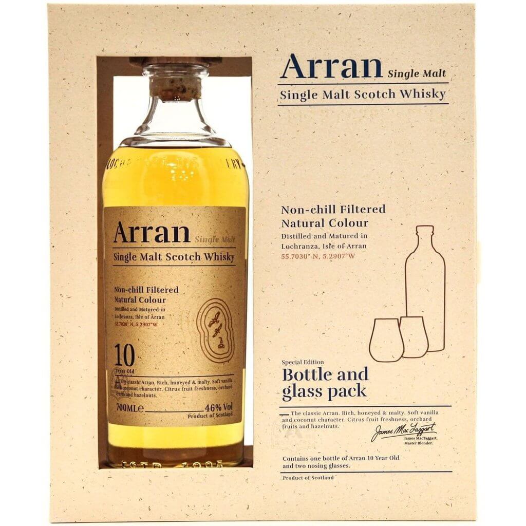 Arran 10 Year Old Single Malt in Gift Pack with Glasses - 70cl 46% - The Really Good Whisky Company