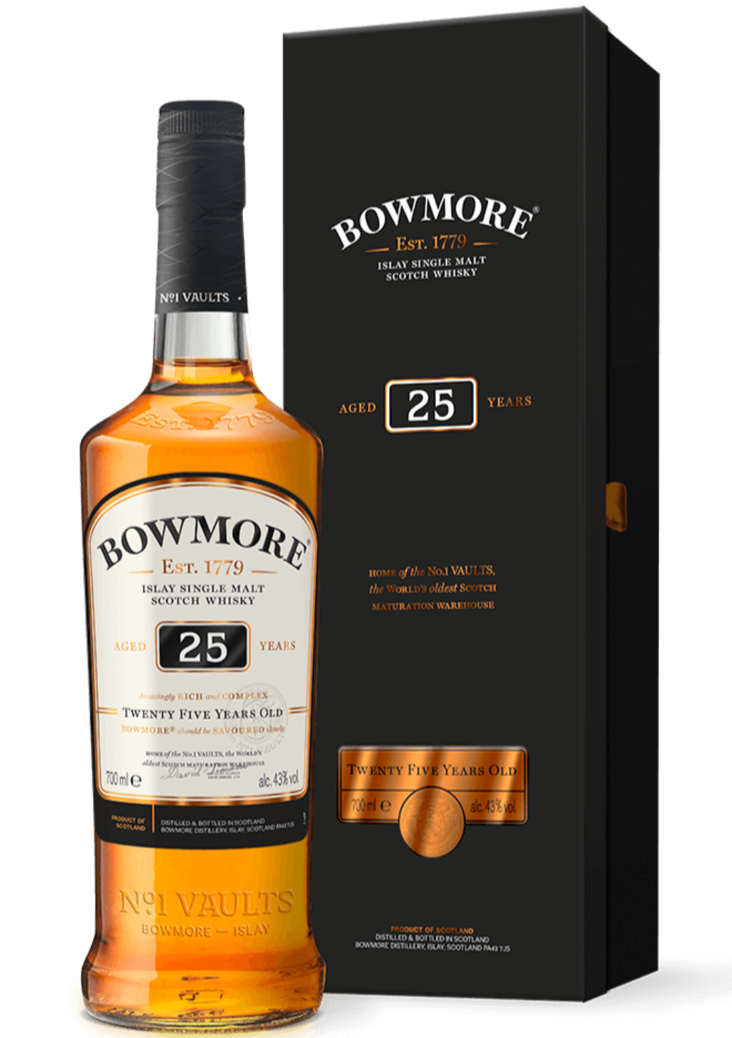 Bowmore 25 Year Old Islay Single Malt Scotch Whisky - 70cl 43 Bowmore 25 Year Old Islay Single Malt Scotch Whisky - 70cl 43