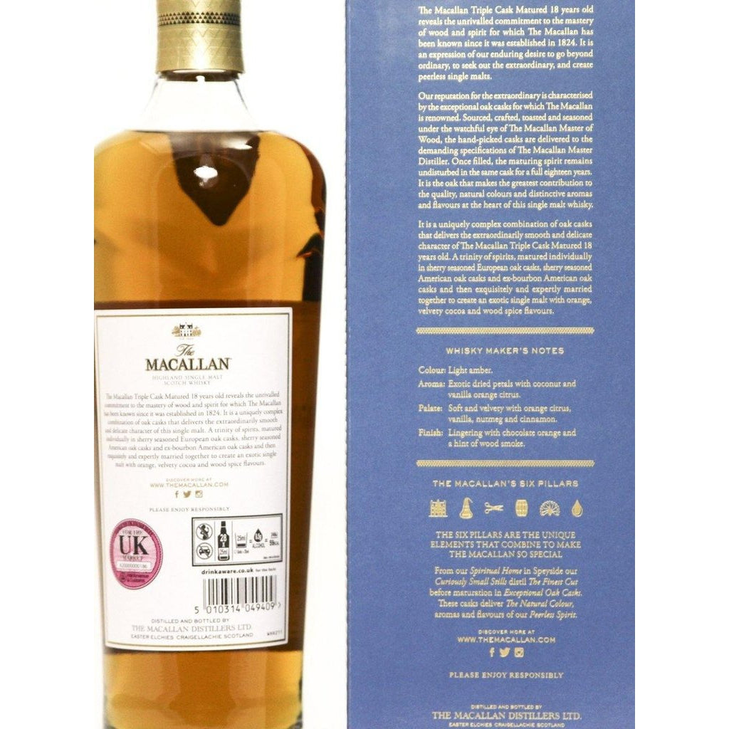 Macallan 18 year old triple cask 2018 release Whisky - The Really Good Whisky Company