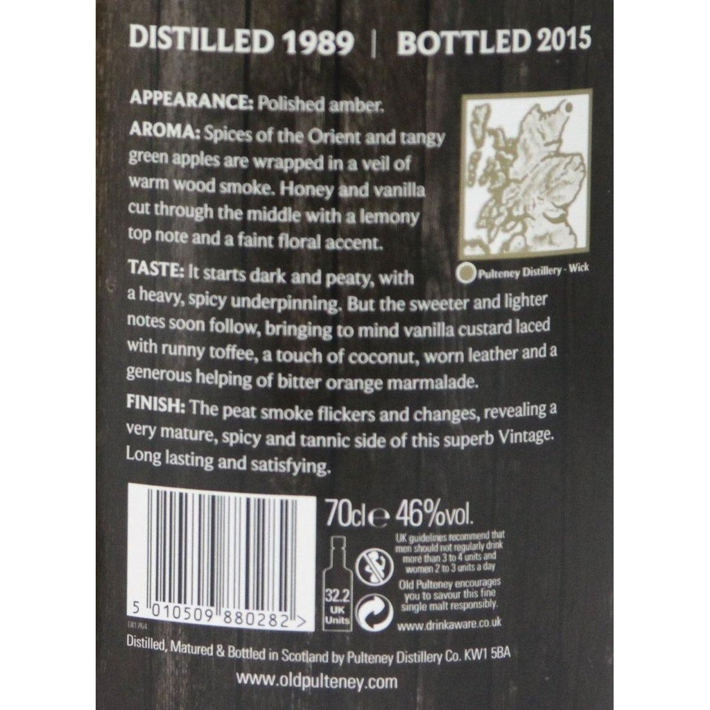 Old Pulteney 1989 Vintage Lightly Peated - 26 Year Old - 70cl 46% - The Really Good Whisky Company