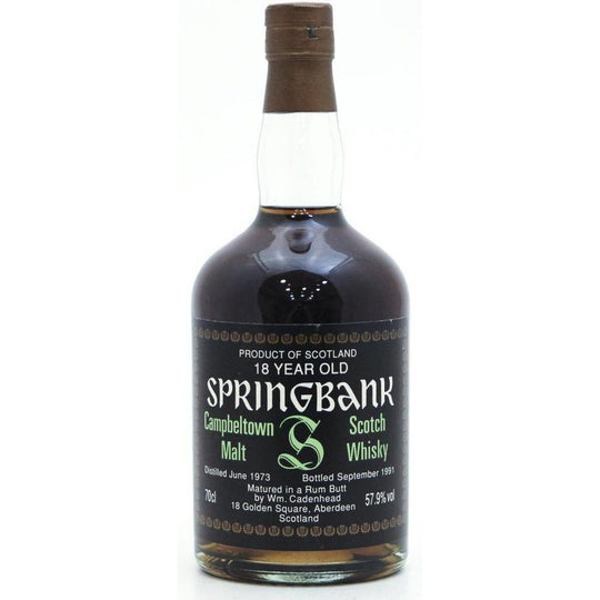 Springbank 18 Year Old 1973 Cadenhead's Green Rum Butt. Bottled 1991
