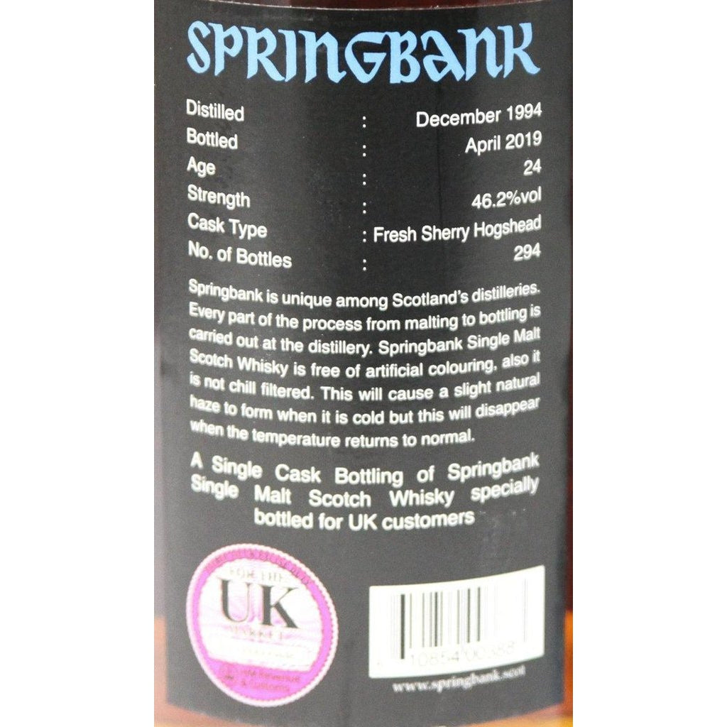 Springbank 24 Year Old Single Malt Scotch Whisky 2019 Release Distilled 1994 - The Really Good Whisky Company