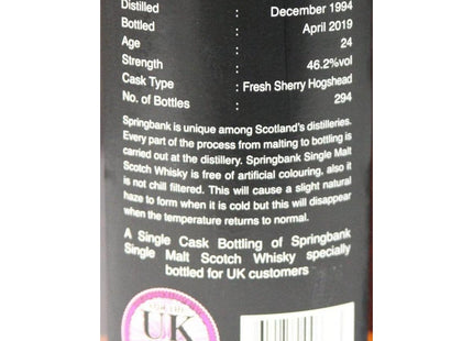 Springbank 24 Year Old Single Malt Scotch Whisky 2019 Release Distilled 1994| EC. 128999 - The Really Good Whisky Company