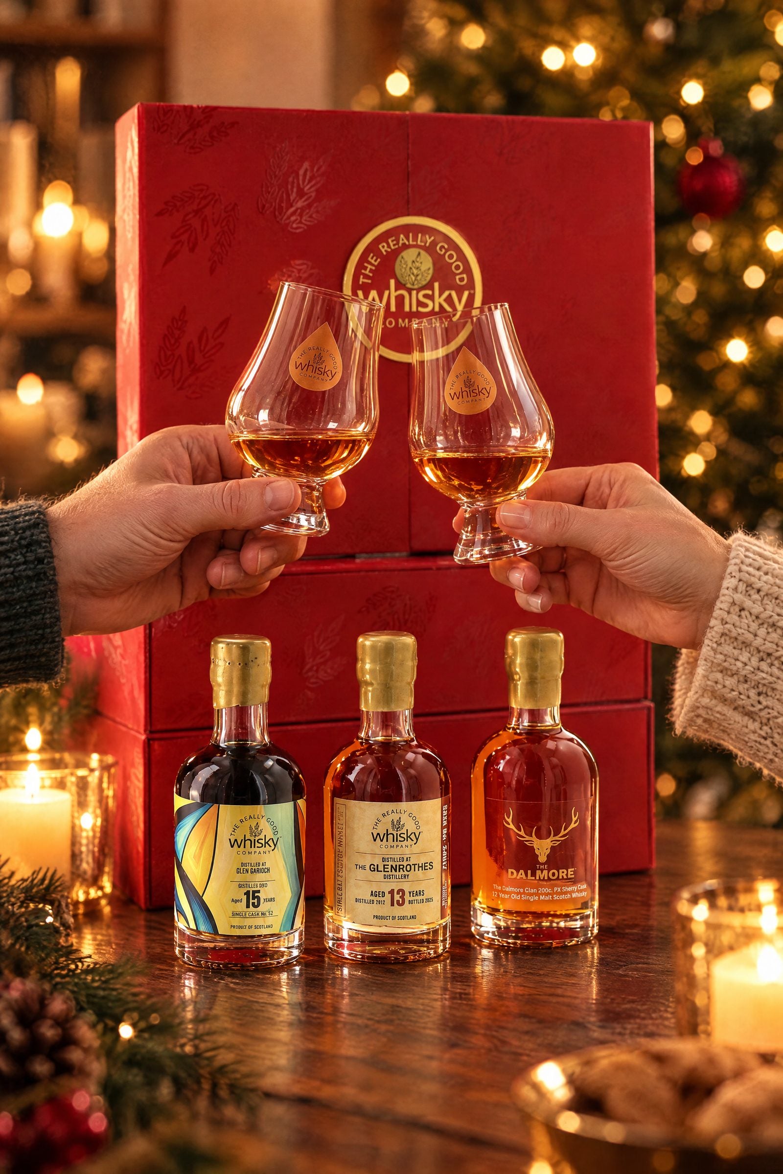 Two people raising tasting glasses above the Festive Sherry Vault